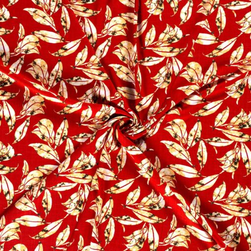 Jersey printed leaves Red - Van Mook Stoffen