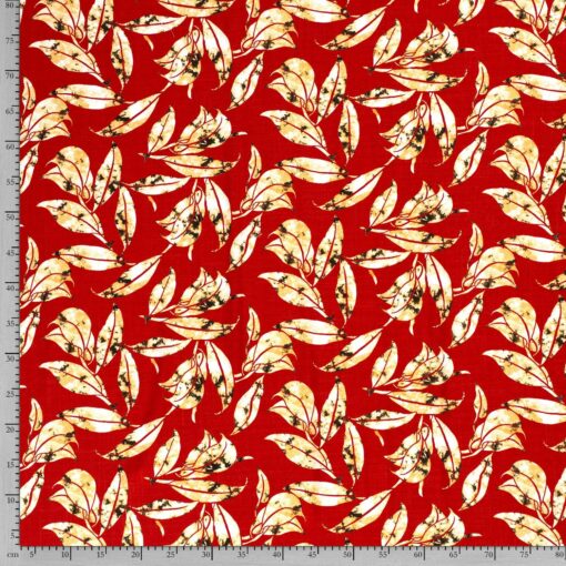 Jersey printed leaves Red - Van Mook Stoffen
