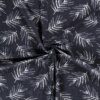 Half linen fabric printed leaves navy