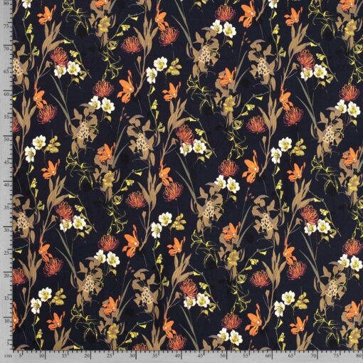 Bengaline fabric printed flowers navy - Van Mook Stoffen