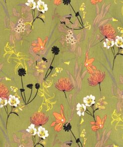 Bengaline fabric printed with flowers green