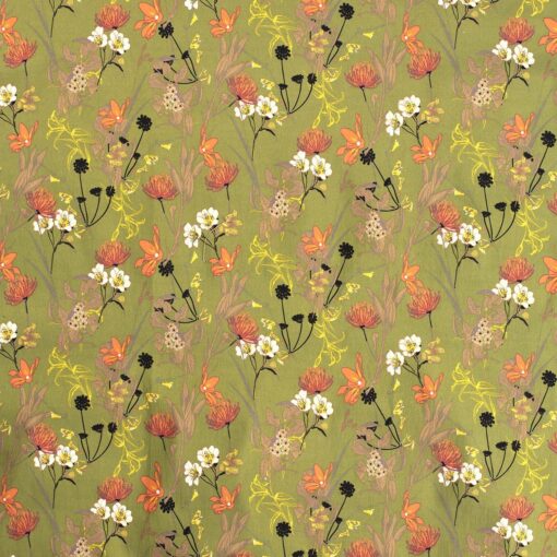 Bengaline fabric printed with flowers green