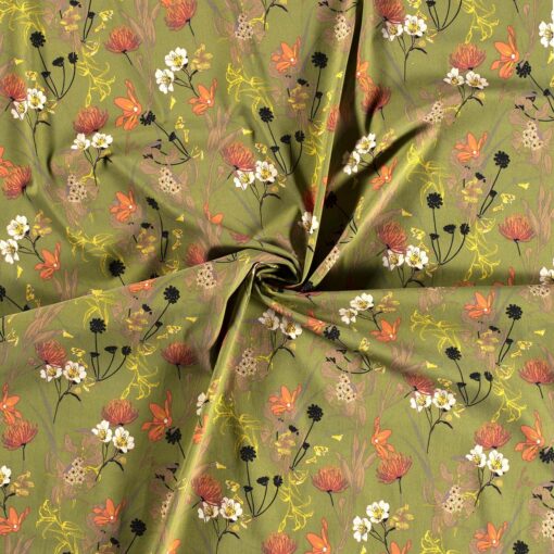 Bengaline fabric printed with flowers green - Van Mook Stoffen
