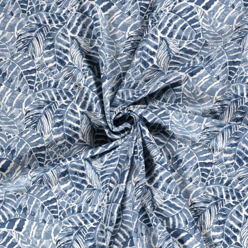 Half linen fabric printed leaves indigo