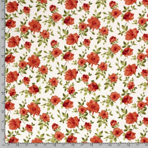Krip fabric printed flowers off white - Van Mook Stoffen