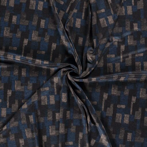 Tricot fabric printed abstract indigo - Van Mook Stoffen