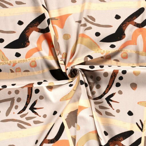 Half linen fabric printed abstract beige - Van Mook Stoffen