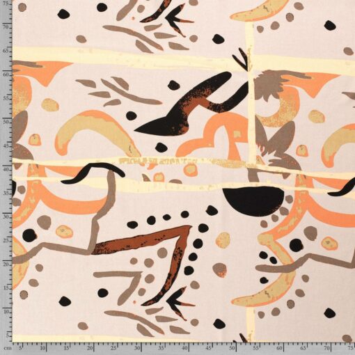 Half linen fabric printed abstract beige - Van Mook Stoffen