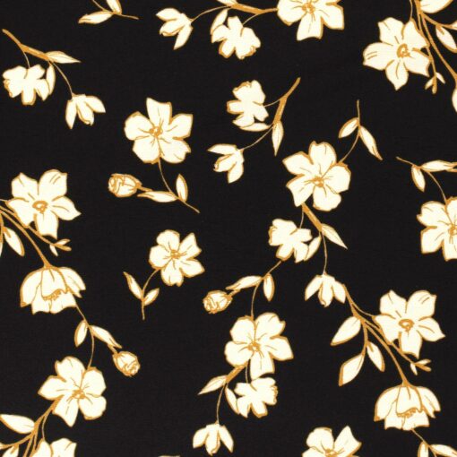 Polyester mix fabric printed flowers black - Van Mook Stoffen