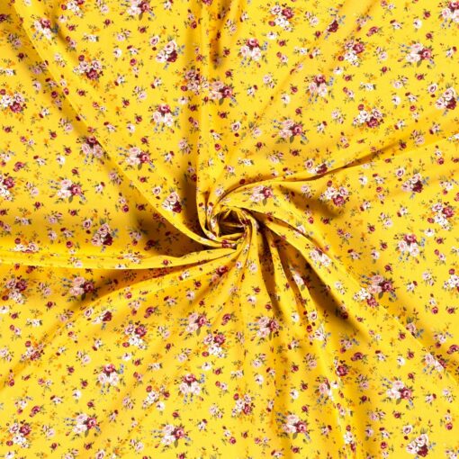 Viscose fabric printed flowers yellow - Van Mook Stoffen