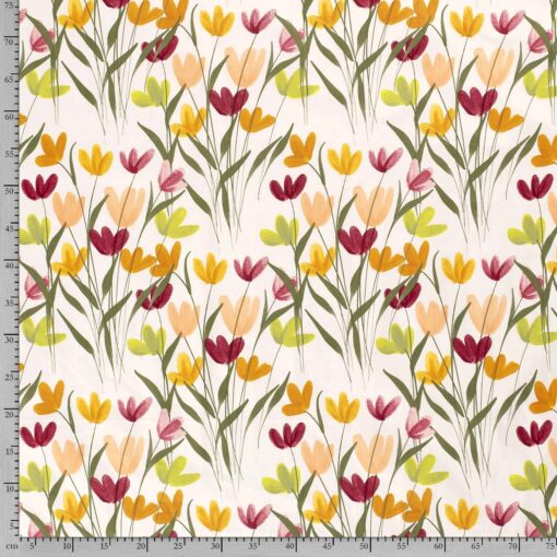 Cotton-satin fabric printed flowers white - Van Mook Stoffen