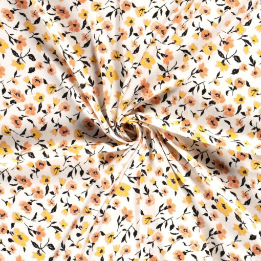 Linen look Fabric printed flowers - Van Mook Stoffen