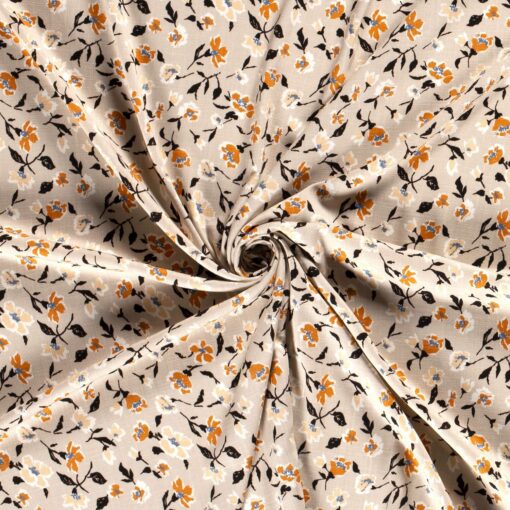 Linen look Fabric printed flowers - Van Mook Stoffen