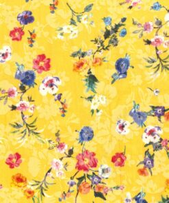 Voile Fabric printed flowers yellow