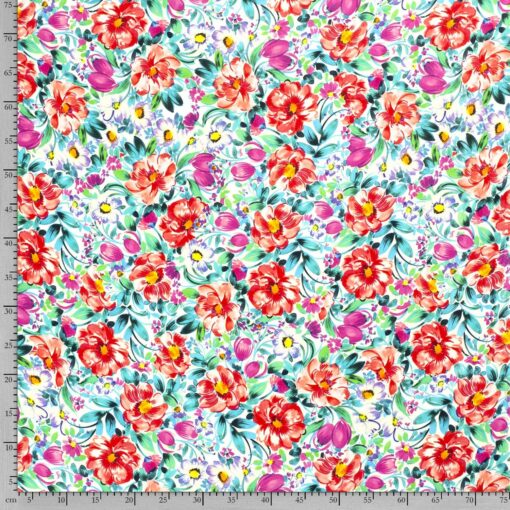 Satin Fabric digitally printed flowers - Van Mook Stoffen