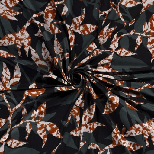 Viscose jersey Fabric discharge printed flowers dark gray - Van Mook Stoffen