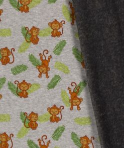 Alphen fleece fabric printed monkeys light grey