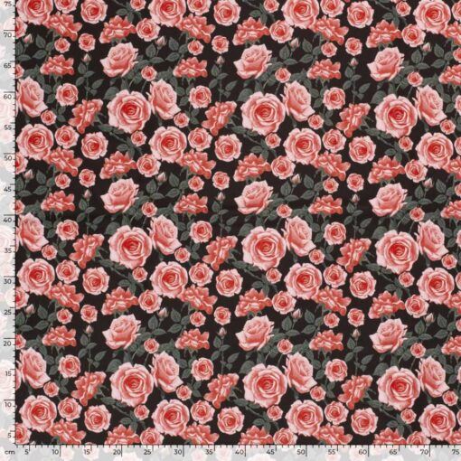 Softshell Fabric digitally printed flowers black - Van Mook Stoffen