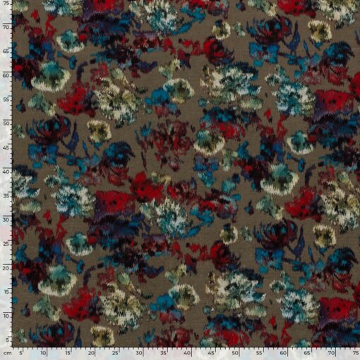 Viscose polyester flowers taupe gray - Van Mook Stoffen