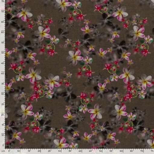 Viscose polyester flowers taupe gray - Van Mook Stoffen